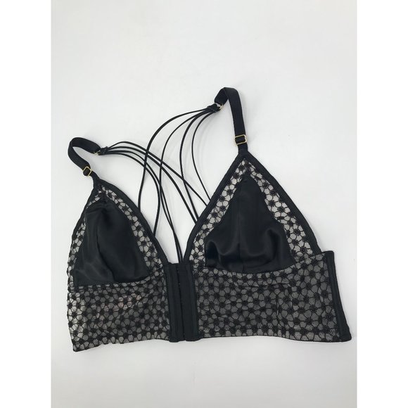 Victoria's Secret Triangle Satin Mesh Front Close Bralette Black Large - Picture 4 of 6